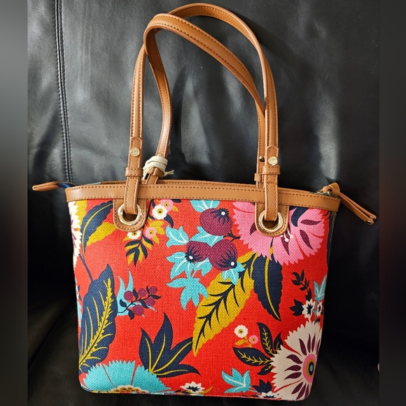 Spartina Island Tote Woven linen and leather Tote with leather Pom Pom charm NWT - Picture 3 of 16